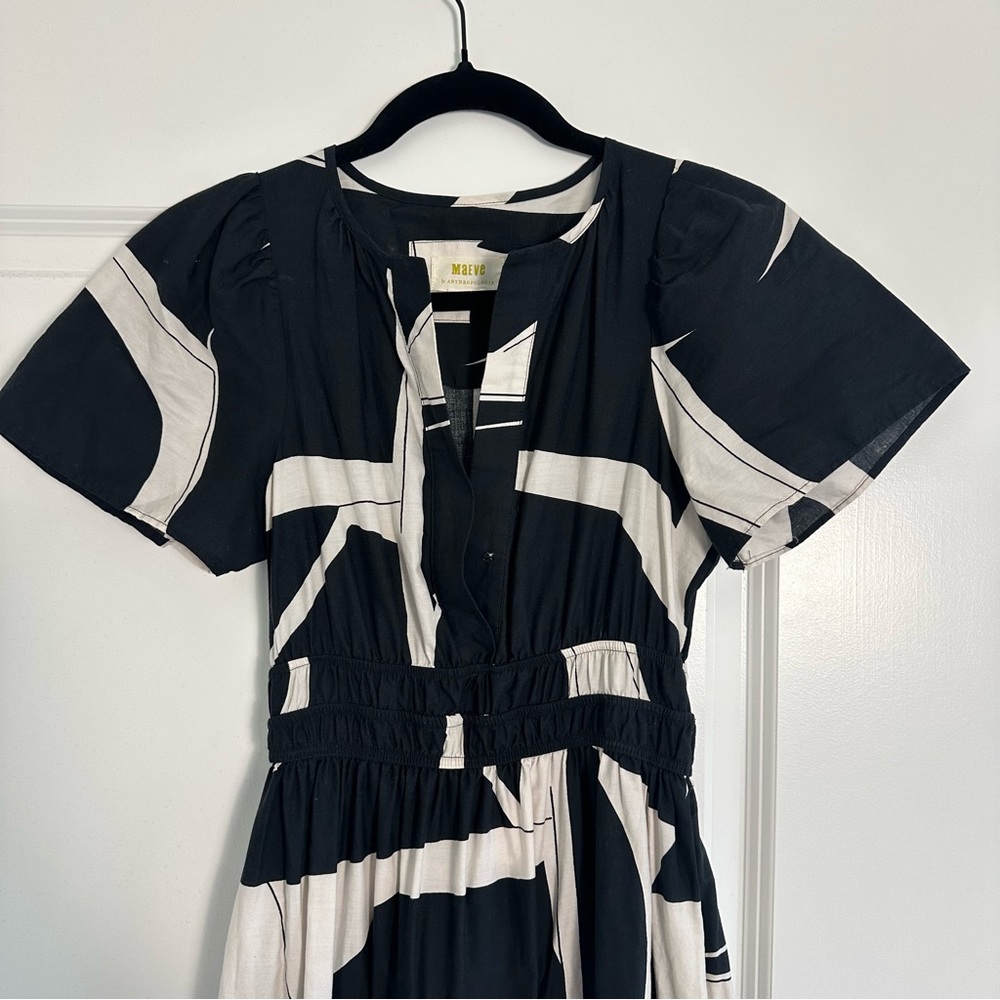Anthropologie (XXS) Maeve Somerset Tiere Maxi Dress Black/White Abstract Print - Picture 5 of 9